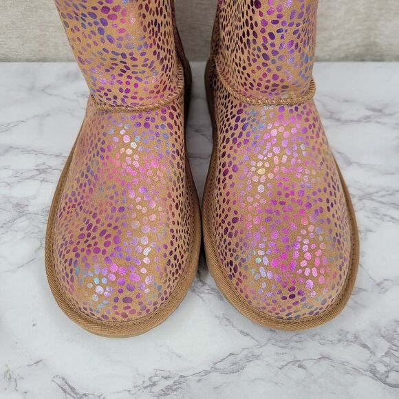 Ugg Classic Pink Metallic Spots Chesnut Sparkle Boots Women's Size 6 - Picture 12 of 16
